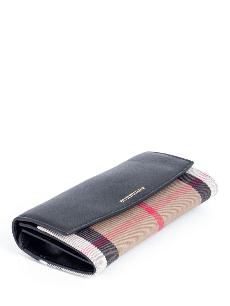 Burberry Leather House Check Flap Wallet Black Brown-designer resale