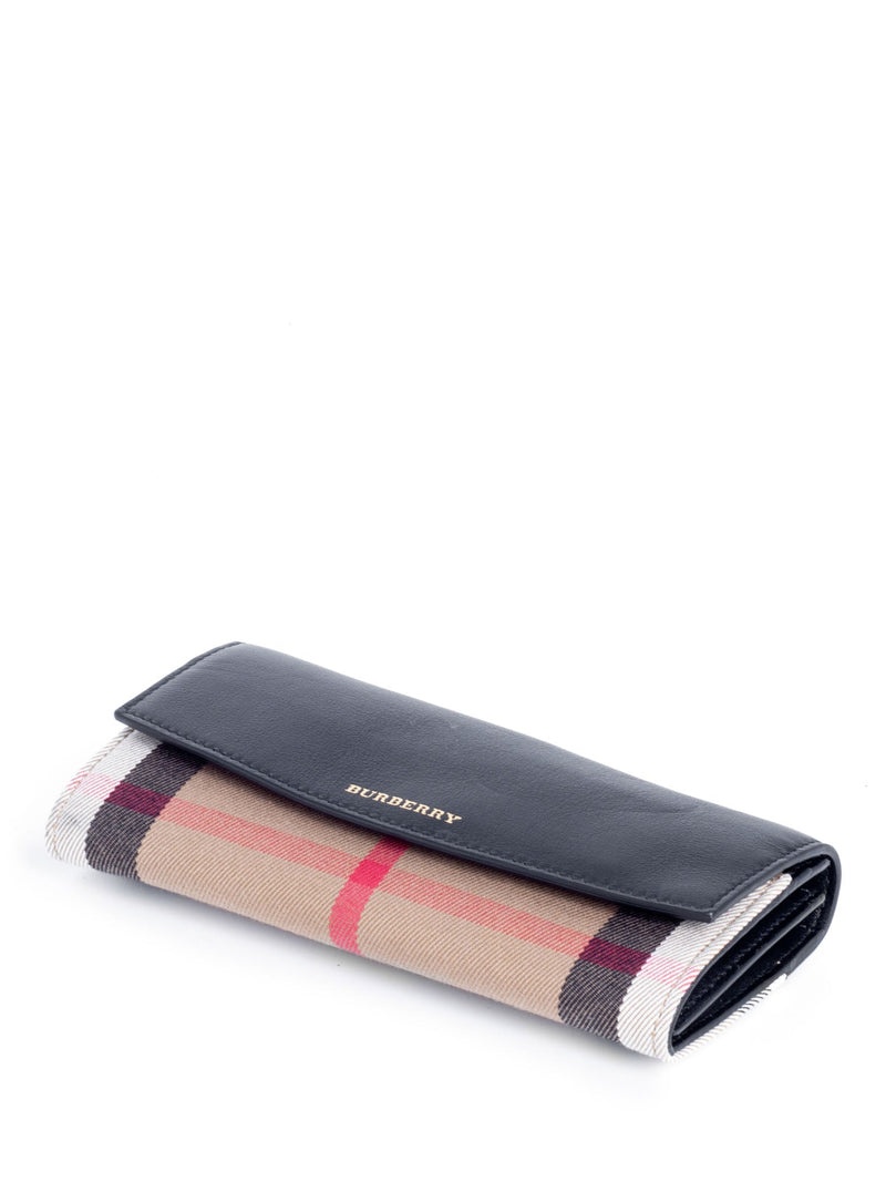 Burberry Leather House Check Flap Wallet Black Brown-designer resale