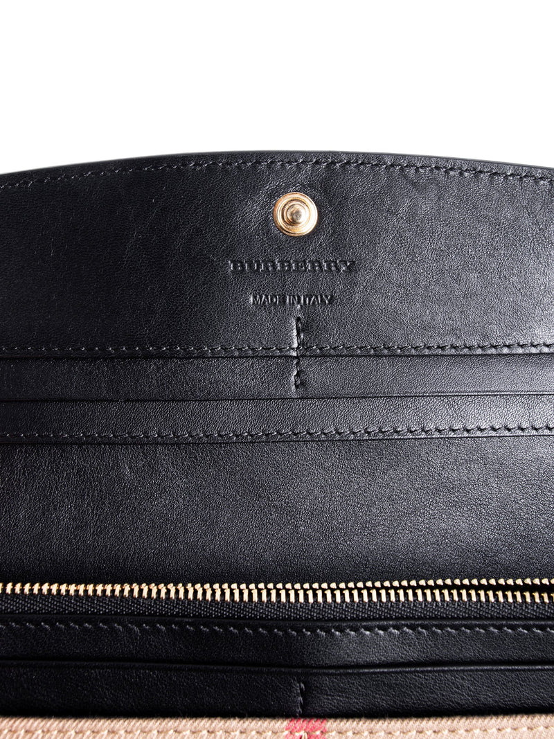 Burberry Leather House Check Flap Wallet Black Brown-designer resale