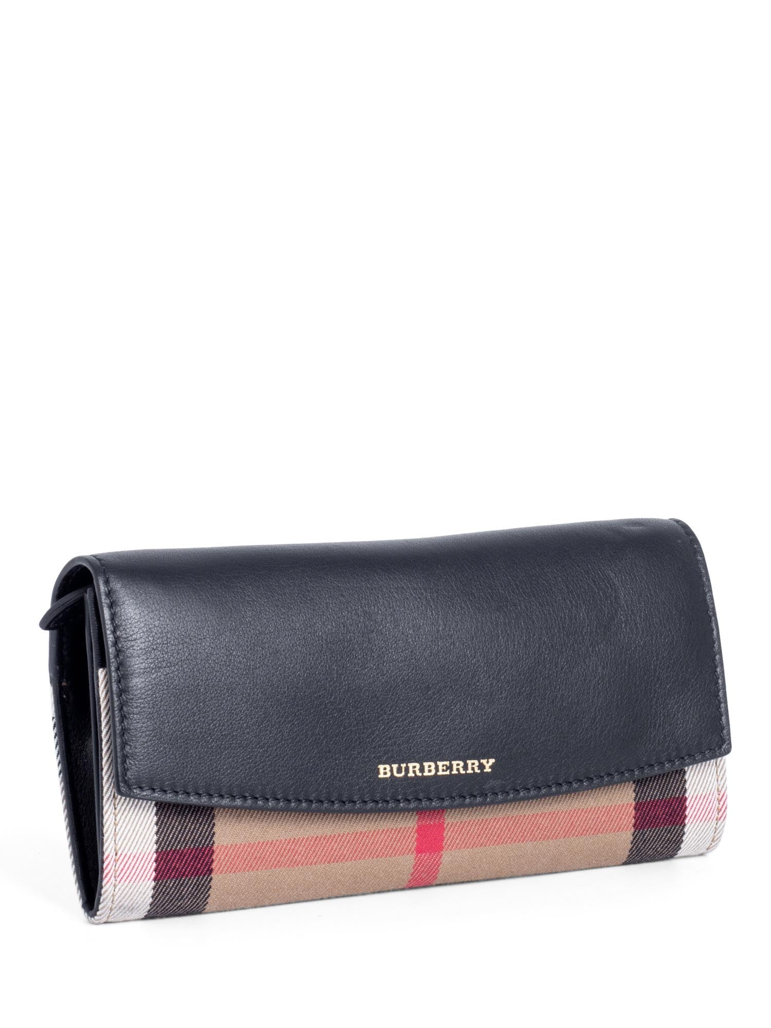 Burberry Leather House Check Flap Wallet Black Brown-designer resale