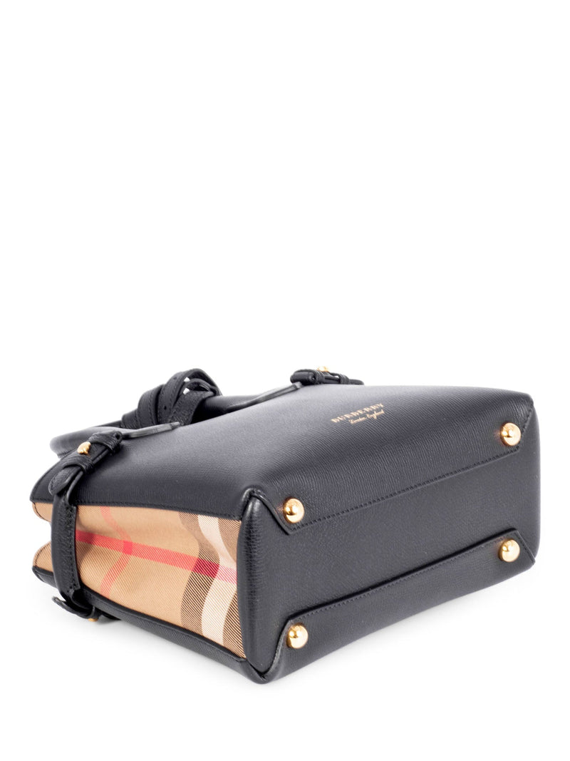 Burberry Leather House Check Small Derby Banner Tote Black-designer resale