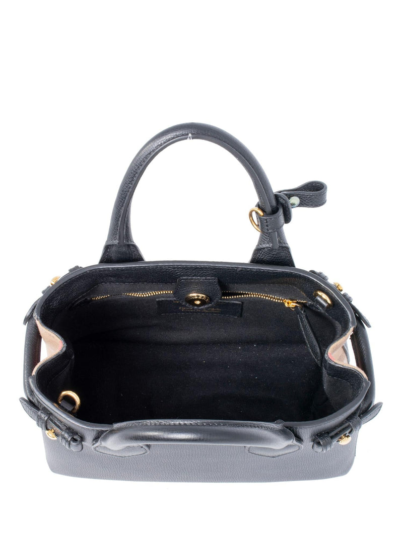 Burberry Leather House Check Small Derby Banner Tote Black-designer resale