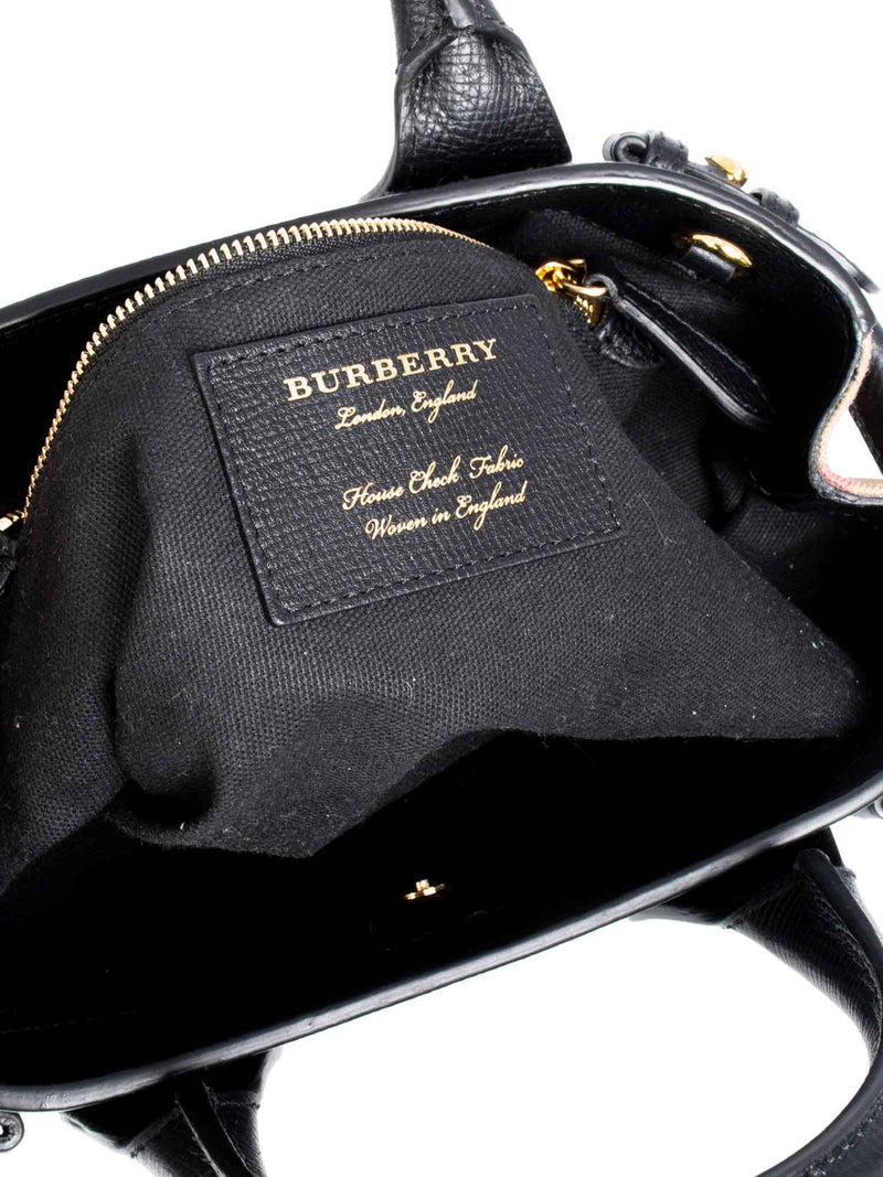 Burberry Leather House Check Small Derby Banner Tote Black-designer resale