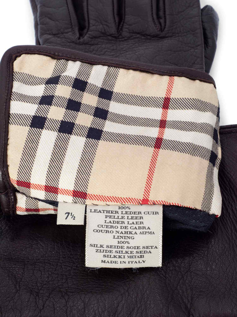 Burberry Leather Nova Check Gloves Brown-designer resale