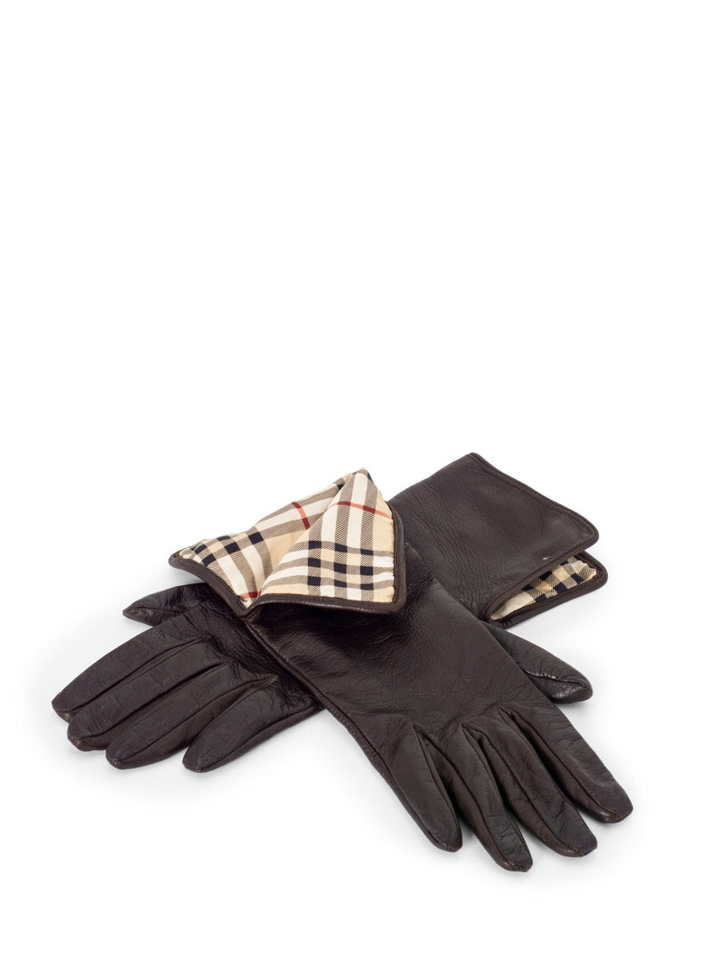 Burberry Leather Nova Check Gloves Brown-designer resale