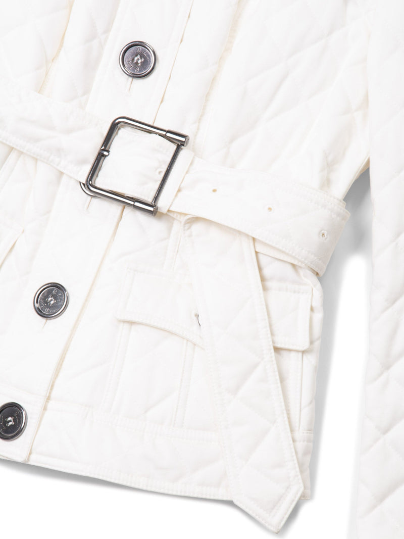 Burberry Quilted Belted Jacket White-designer resale
