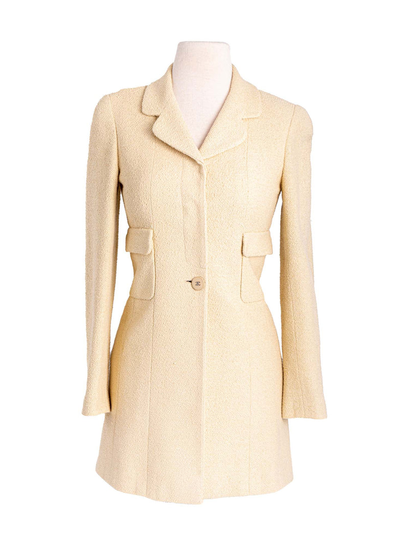 CHANEL CC Logo 90s Tweed Fitted Jacket Beige-designer resale
