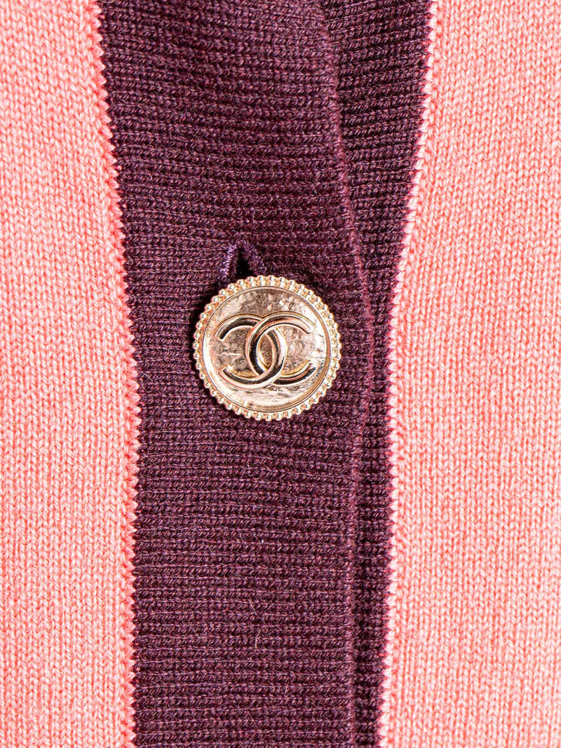 CHANEL CC Logo Cashmere Cardigan Pink Dark Purple-designer resale