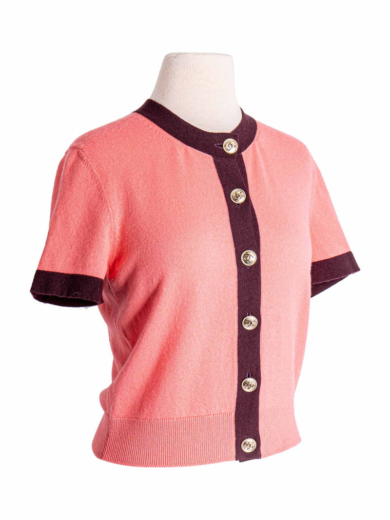 CHANEL CC Logo Cashmere Cardigan Pink Dark Purple-designer resale