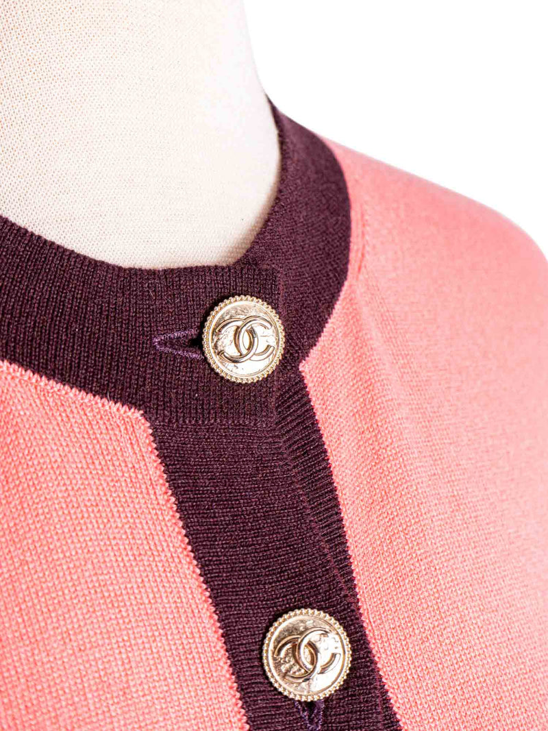 CHANEL CC Logo Cashmere Cardigan Pink Dark Purple-designer resale