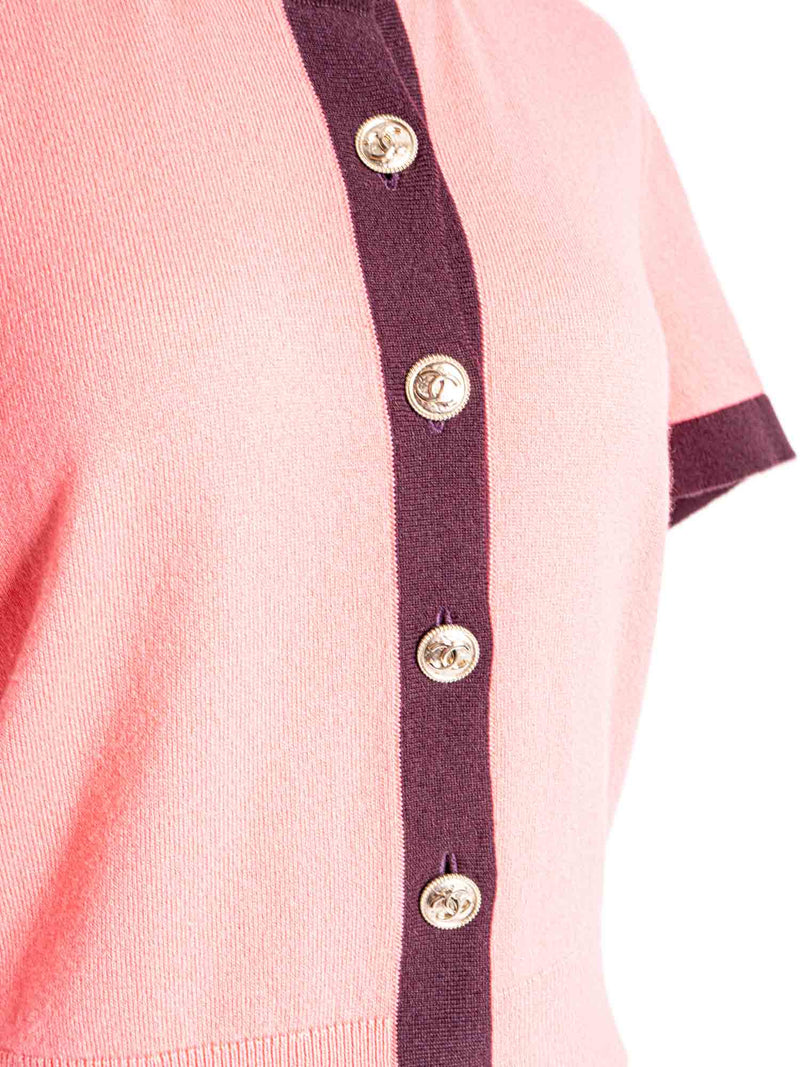 CHANEL CC Logo Cashmere Cardigan Pink Dark Purple-designer resale