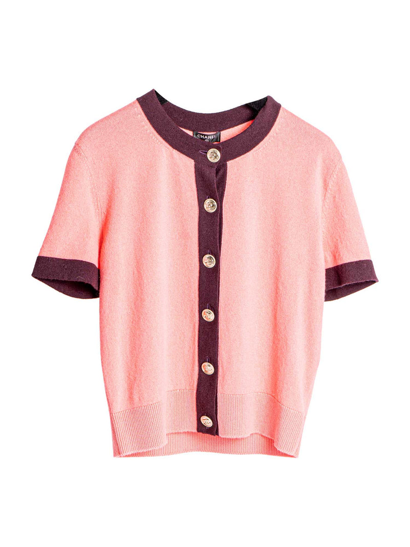 CHANEL CC Logo Cashmere Cardigan Pink Dark Purple-designer resale