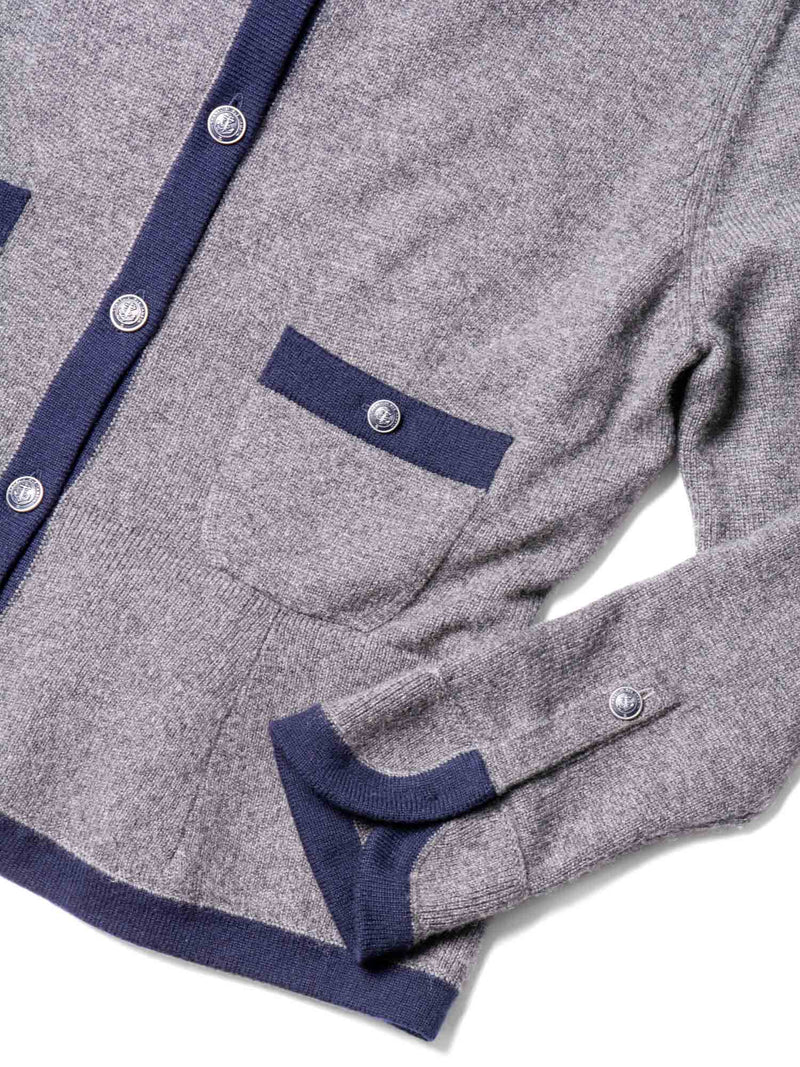 CHANEL CC Logo Cashmere Cardigan Sweater Navy Blue Grey-designer resale