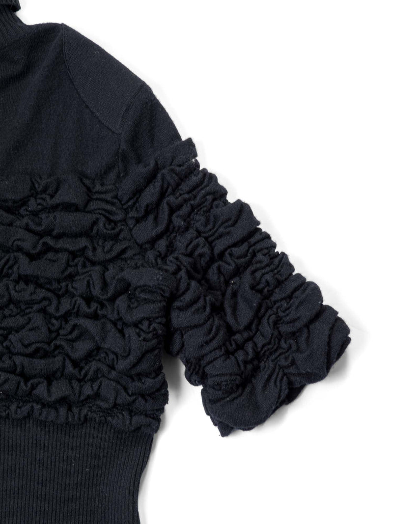 CHANEL CC Logo Cashmere Knit Raffled Sweater Black-designer resale