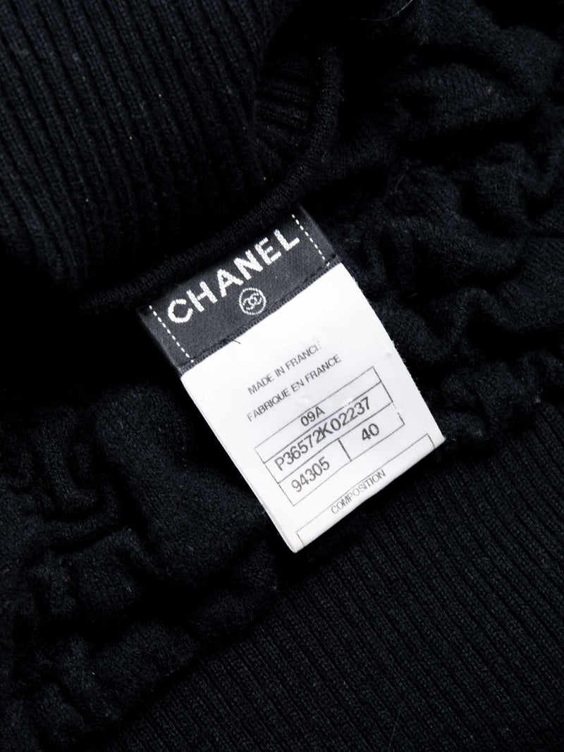 CHANEL CC Logo Cashmere Knit Raffled Sweater Black-designer resale