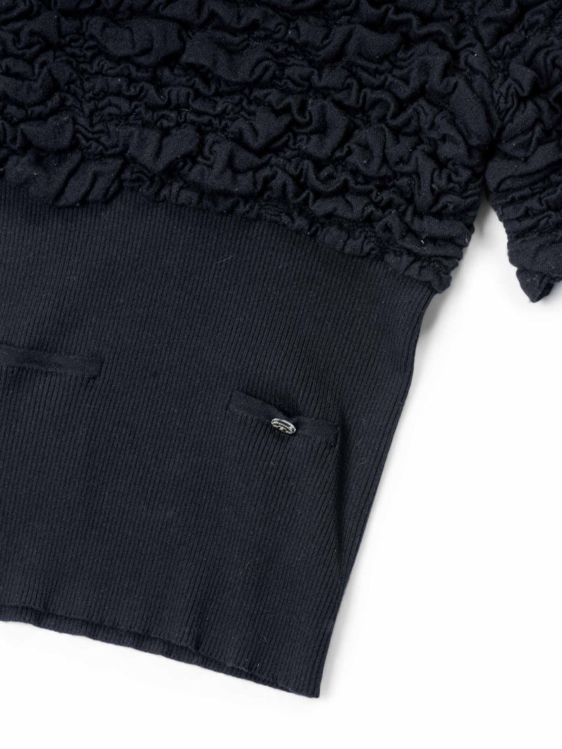 CHANEL CC Logo Cashmere Knit Raffled Sweater Black-designer resale