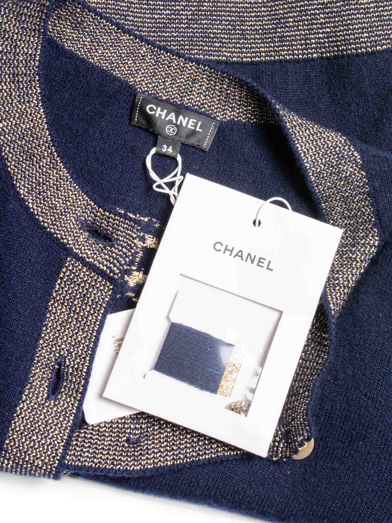 CHANEL CC Logo Cashmere Scarab Beetle Cardigan Navy Gold-designer resale