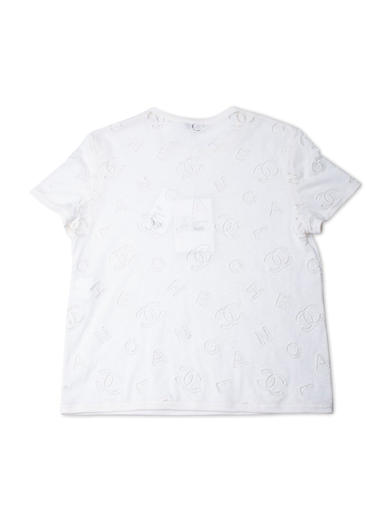 CHANEL CC Logo Cotton Eyelet Embroidered T-Shirt White-designer resale