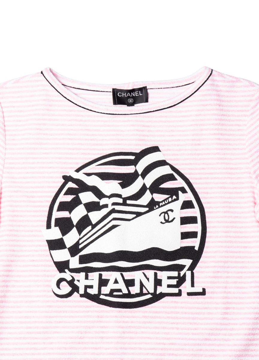 CHANEL CC Logo Cotton Terrycloth La Pausa T-Shirt Unisex Pink
