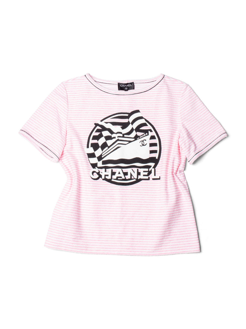 CHANEL CC Logo Cotton Terrycloth La Pausa T-Shirt Unisex Pink-designer resale
