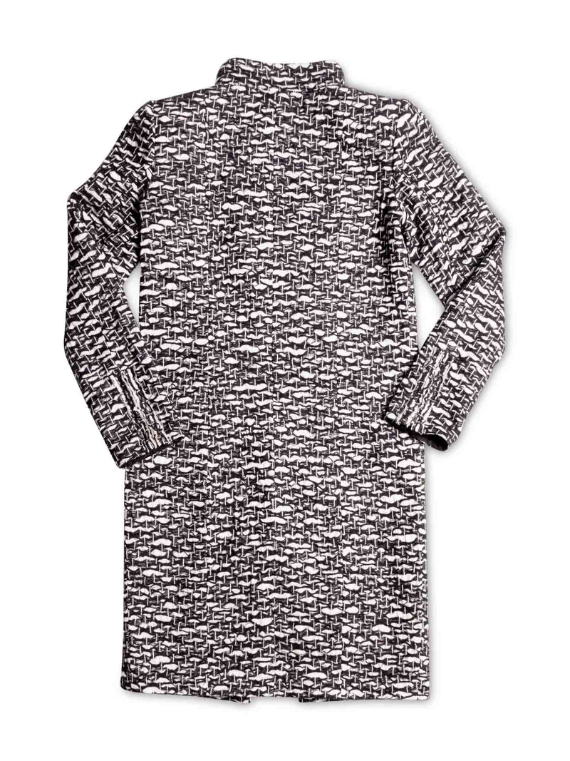 CHANEL CC Logo Fantasy Tweed Fringe A-Line Coat Black White-designer resale