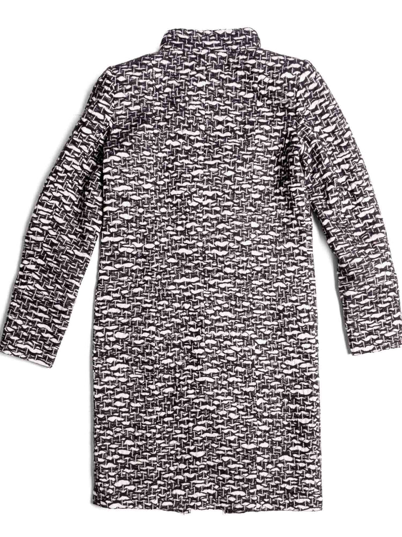 CHANEL CC Logo Fantasy Tweed Fringe A-Line Coat Black White-designer resale