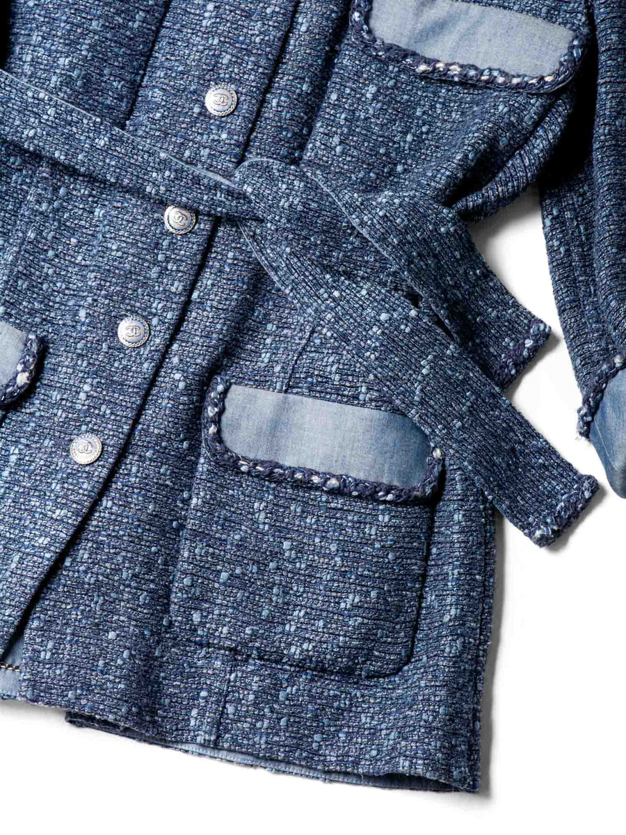 CHANEL CC Logo Fringy Fantasy Tweed Jacket Blue