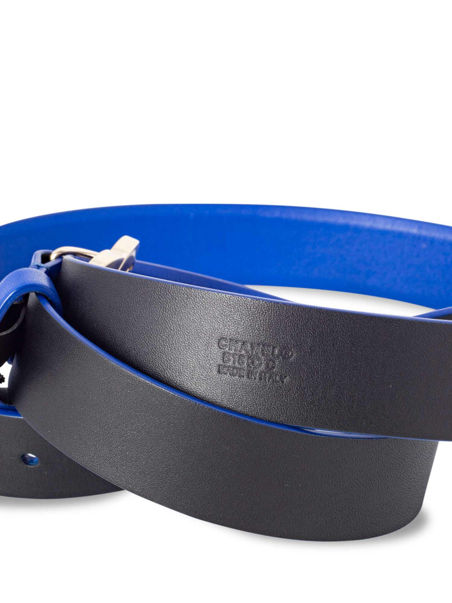 CHANEL CC Logo Lambskin Leather Belt Blue