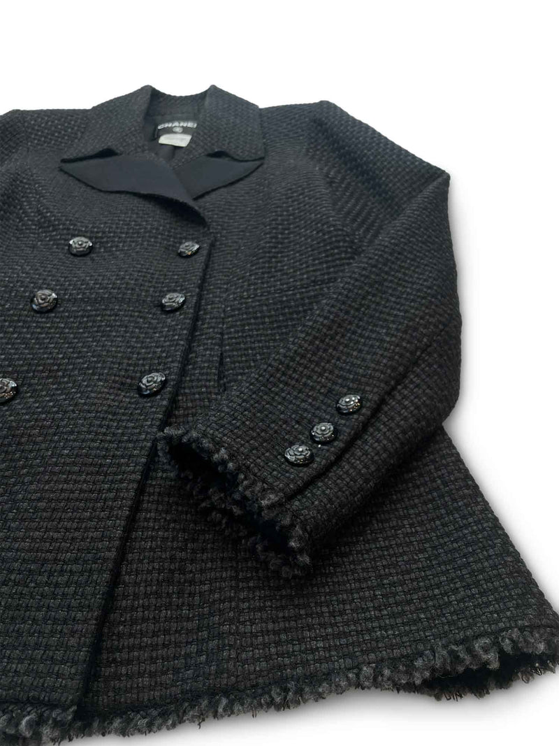 CHANEL CC Logo Lesage Tweed Fringe Aline Jacket Black-designer resale