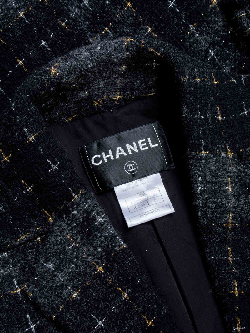 CHANEL CC Logo Lesage Tweed Fringe Aline Jacket Black Grey-designer resale