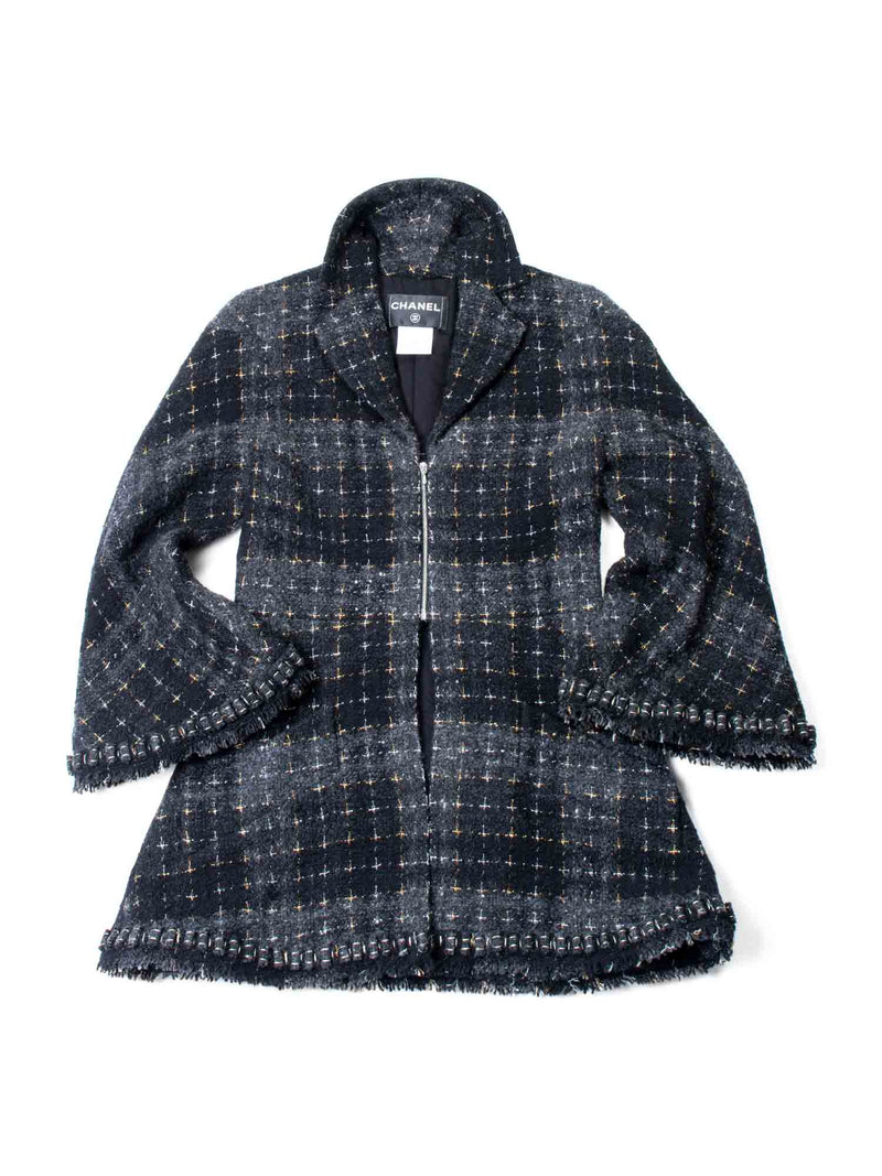 CHANEL CC Logo Lesage Tweed Fringe Aline Jacket Black Grey-designer resale