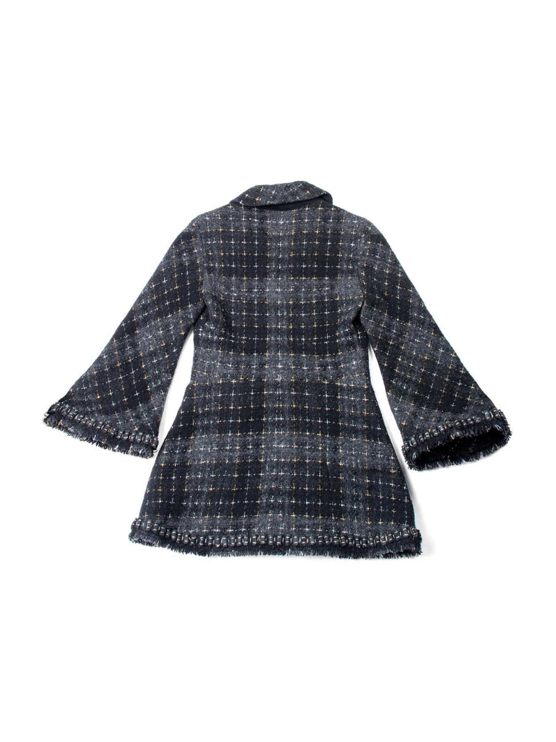 CHANEL CC Logo Lesage Tweed Fringe Aline Jacket Black Grey-designer resale