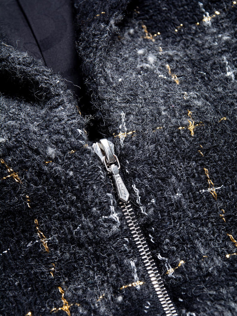 CHANEL CC Logo Lesage Tweed Fringe Aline Jacket Black Grey-designer resale