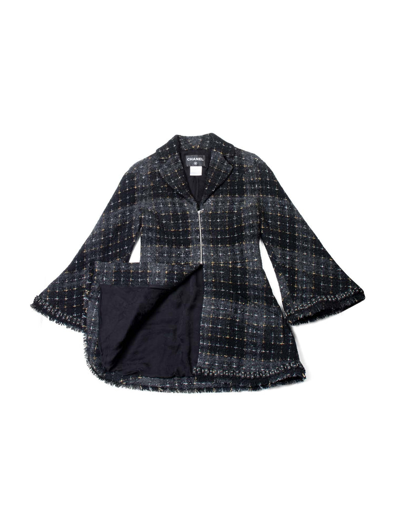 CHANEL CC Logo Lesage Tweed Fringe Aline Jacket Black Grey-designer resale