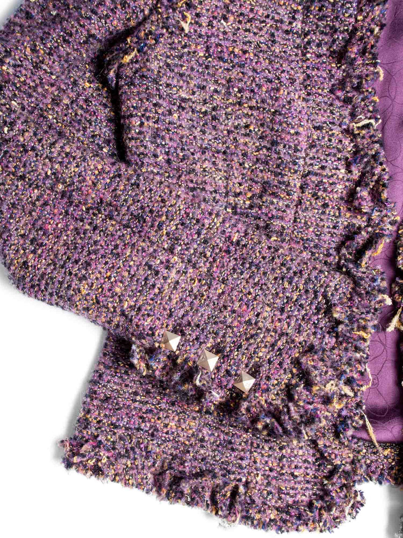 CHANEL CC Logo Lesage Tweed Fringe Jacket Purple-designer resale