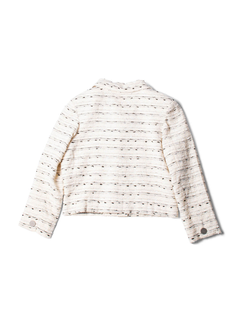 CHANEL CC Logo Lurex Tweed Cropped Jacket Ivory Black-designer resale