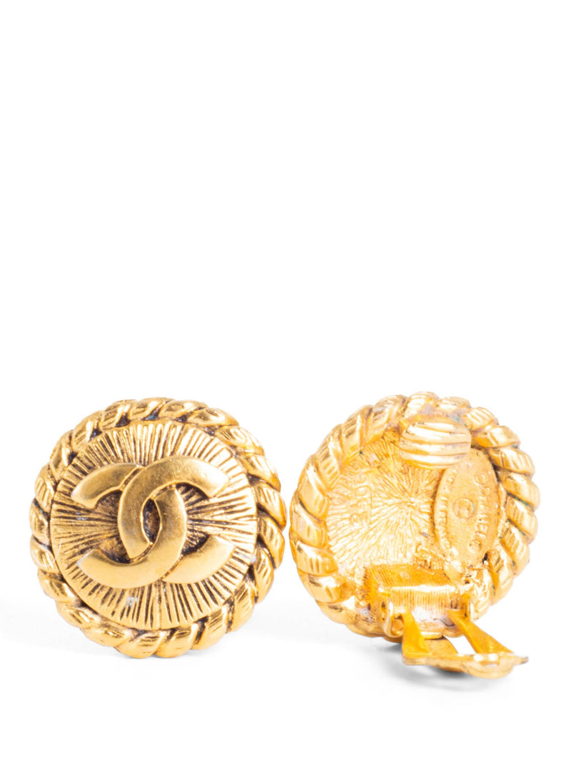 CHANEL CC Logo Medallion Earrings Gold-designer resale