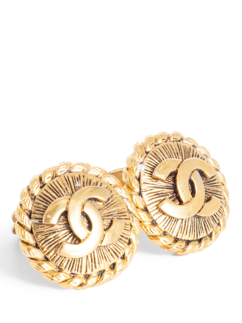 CHANEL CC Logo Medallion Earrings Gold-designer resale