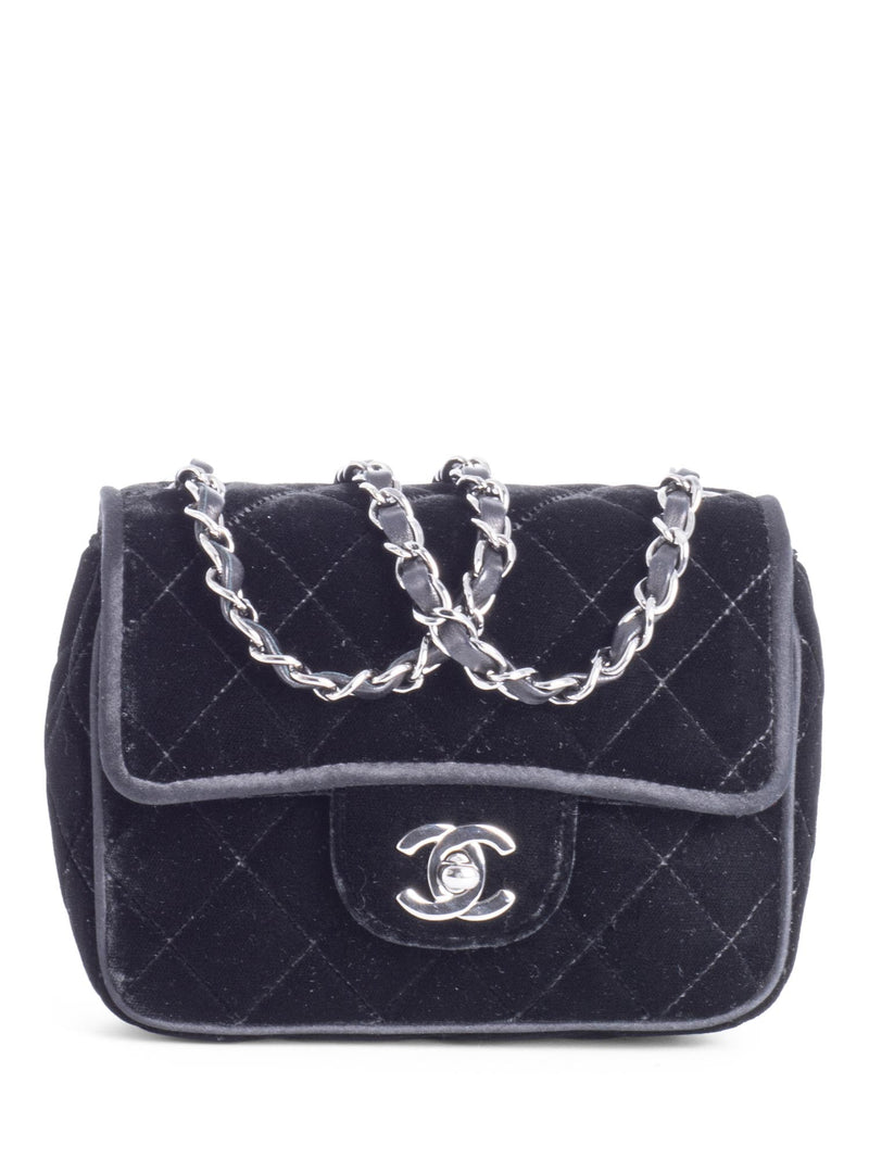 CHANEL CC Logo Mini Velvet Single Flap Bag Black-designer resale