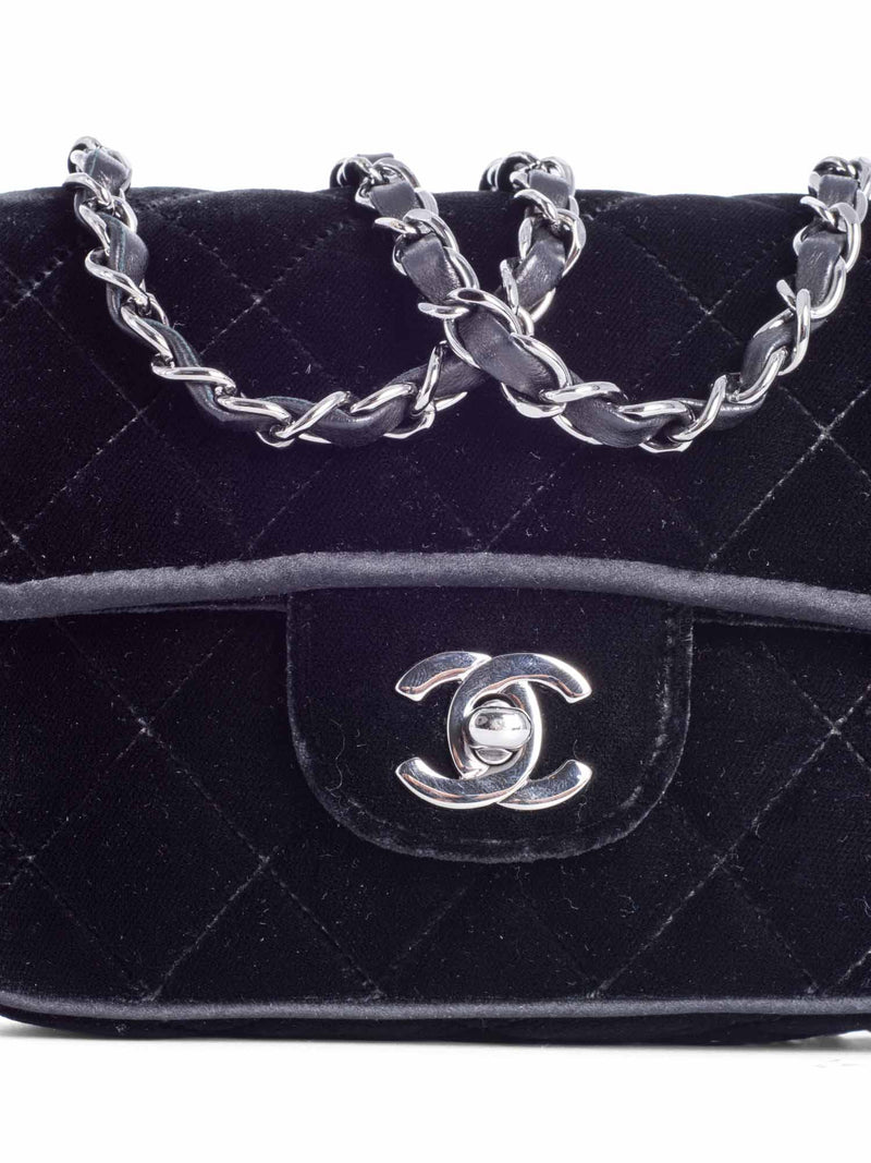 CHANEL CC Logo Mini Velvet Single Flap Bag Black-designer resale