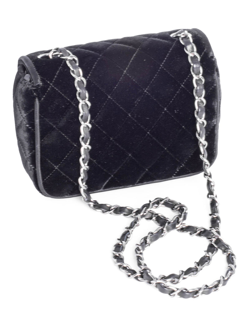 CHANEL CC Logo Mini Velvet Single Flap Bag Black-designer resale