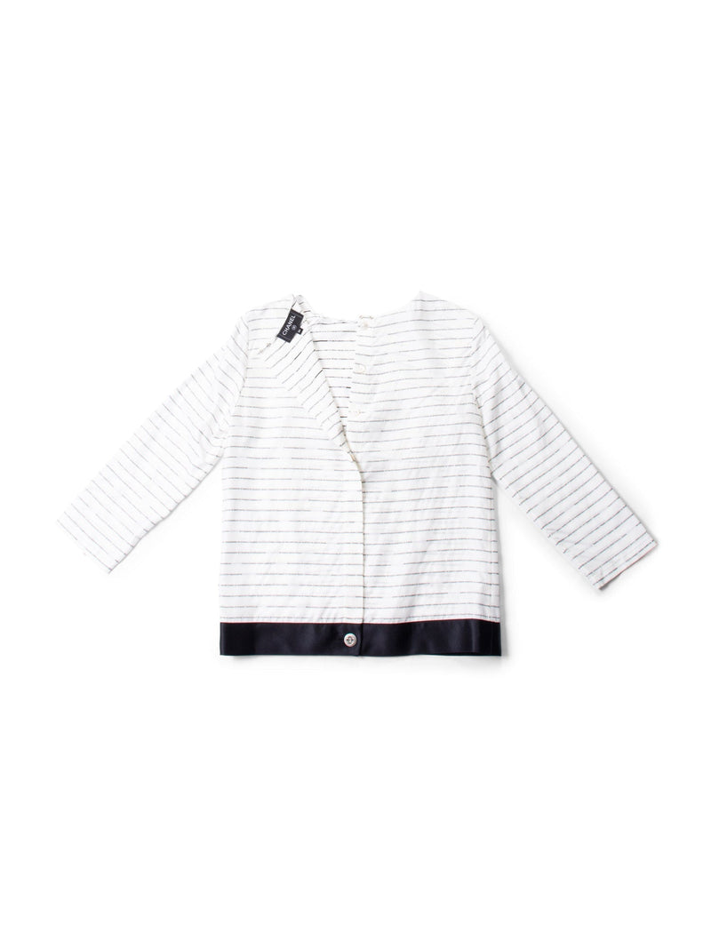 CHANEL CC Logo Monogram Silk Blouse Black White-designer resale