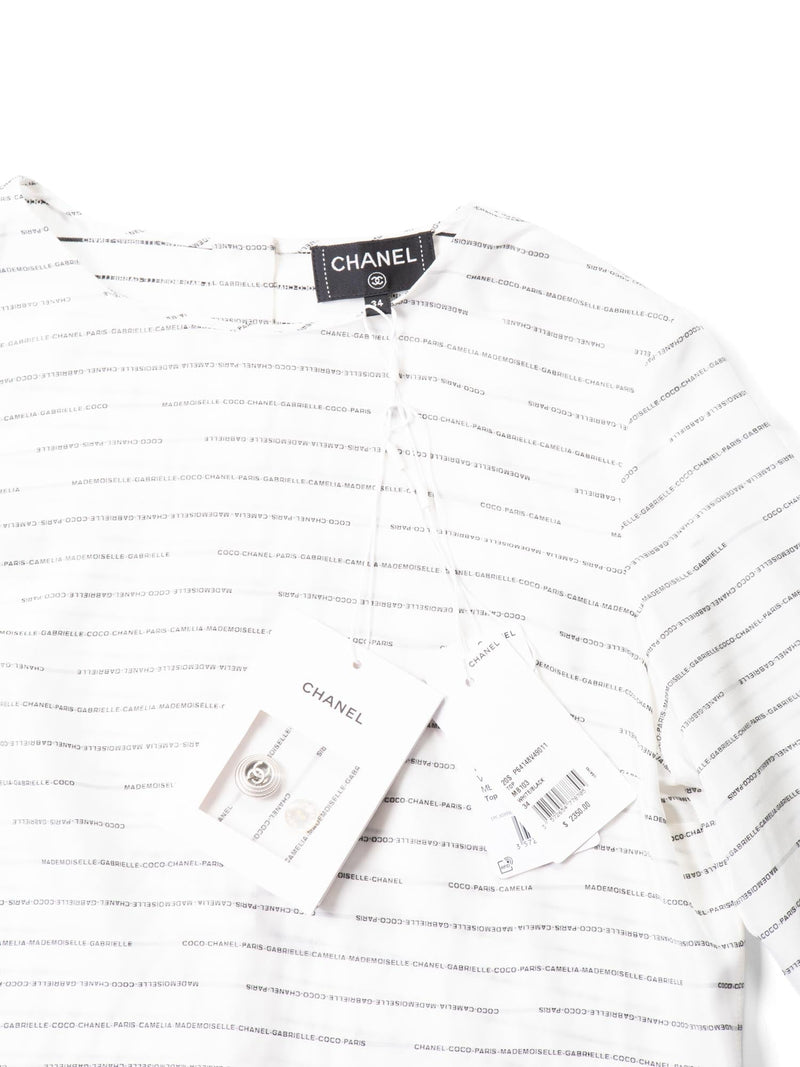 CHANEL CC Logo Monogram Silk Blouse Black White-designer resale