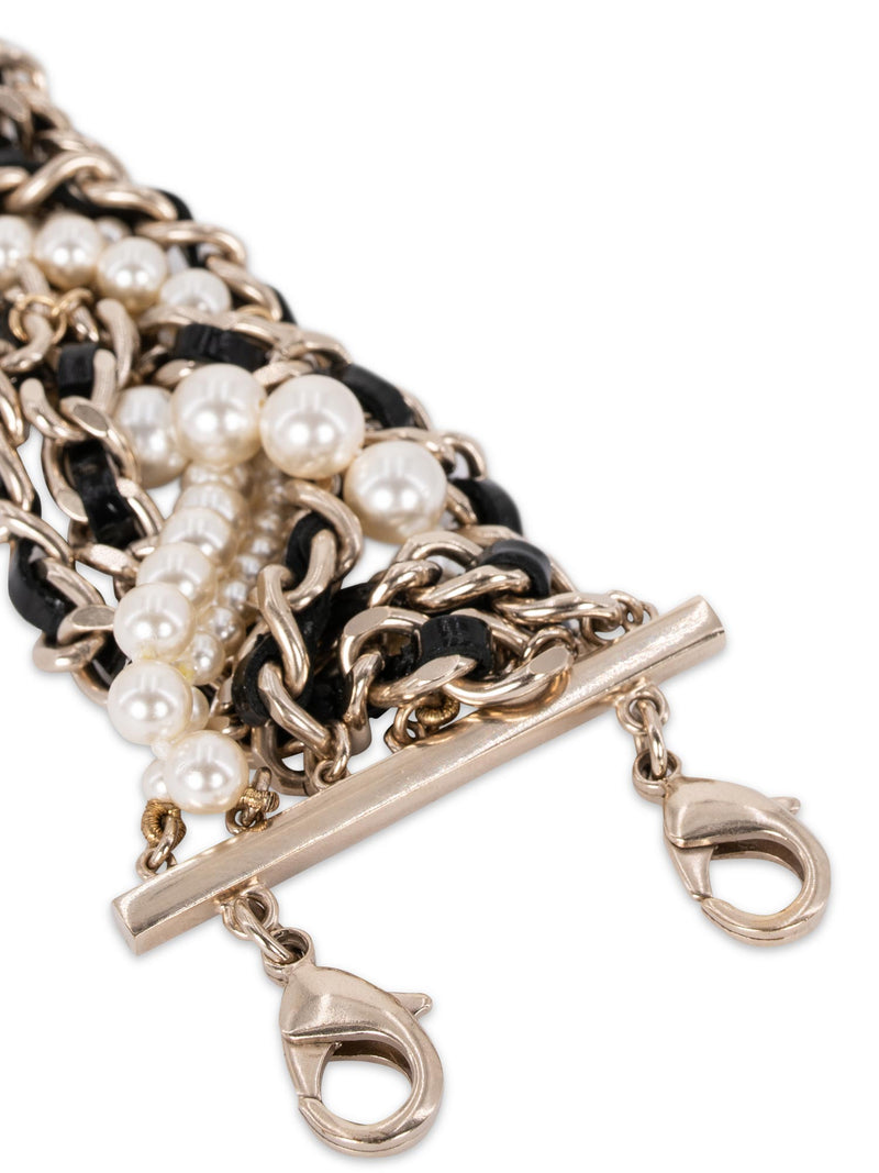 CHANEL CC Logo Pearl Multi Chain Choker Necklace Gold-designer resale