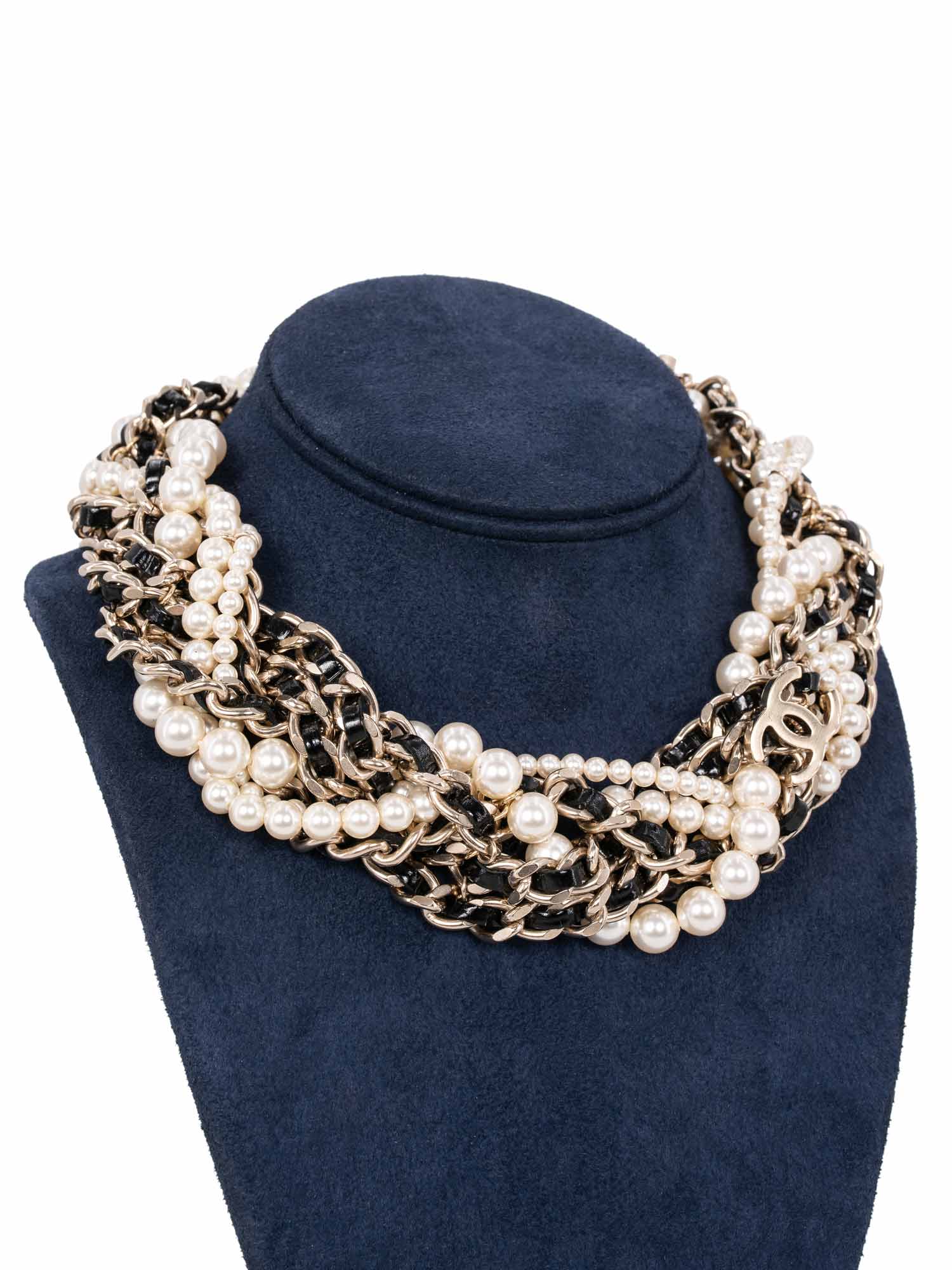 CHANEL CC Logo Pearl Multi Chain Choker Necklace Gold-designer resale