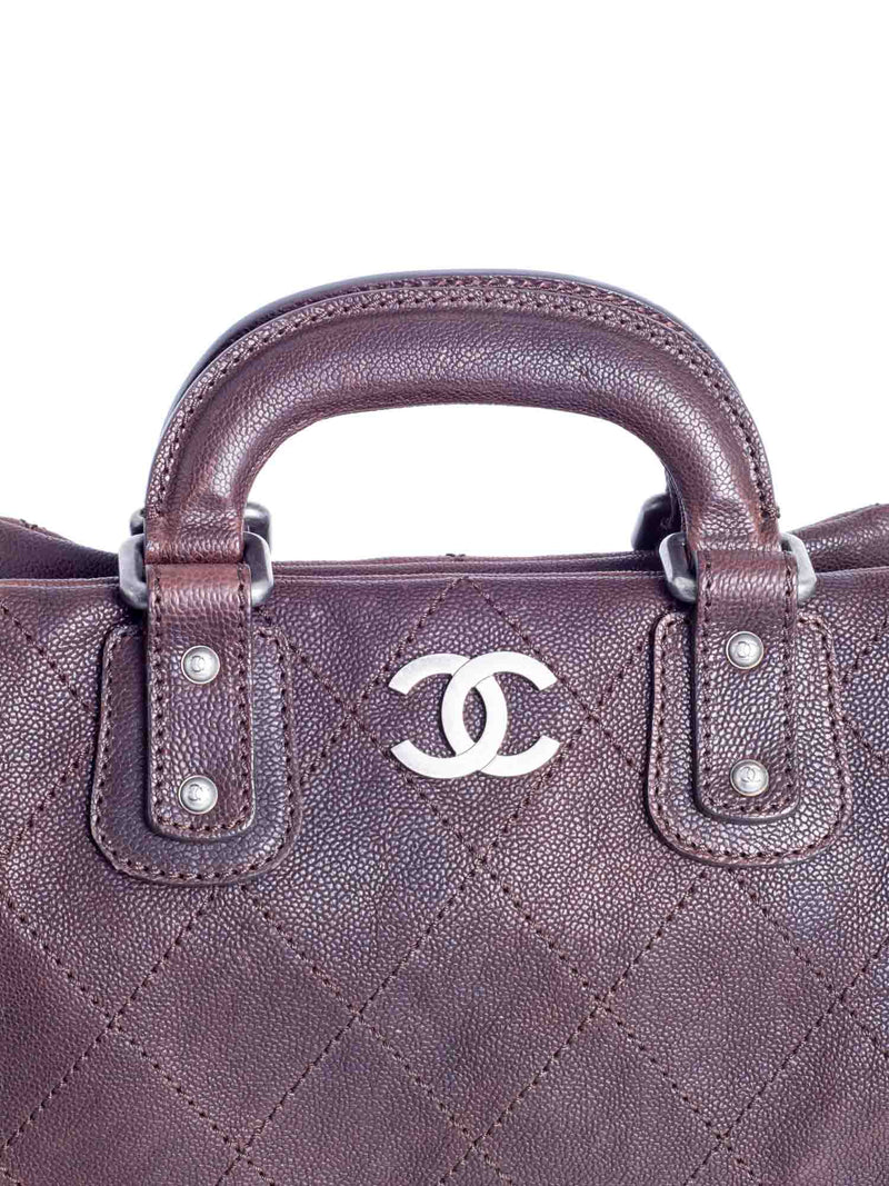 CHANEL CC Logo Quilted Caviar Leather Doctor Bag Brown-designer resale