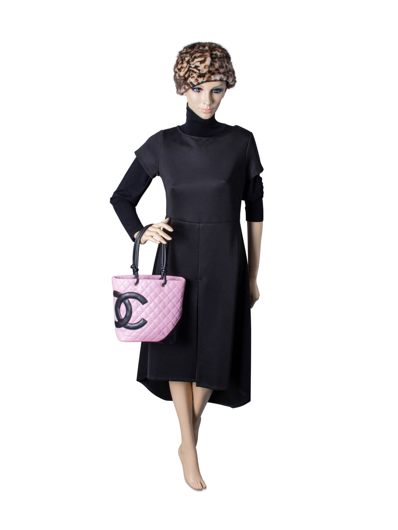 CHANEL CC Logo Quilted Leather Cambon Tote MM Pink-designer resale