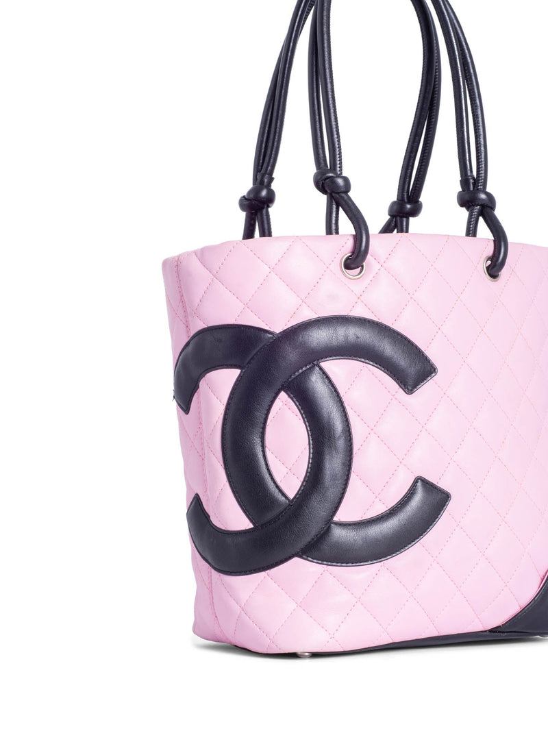 CHANEL CC Logo Quilted Leather Cambon Tote MM Pink-designer resale