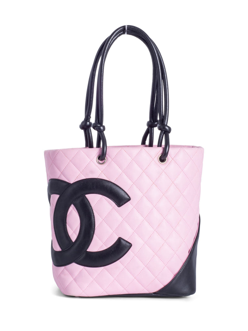 CHANEL CC Logo Quilted Leather Cambon Tote MM Pink-designer resale