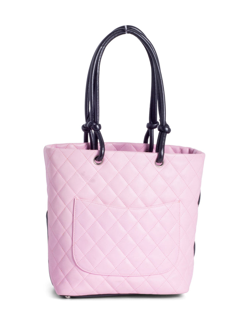 CHANEL CC Logo Quilted Leather Cambon Tote MM Pink-designer resale